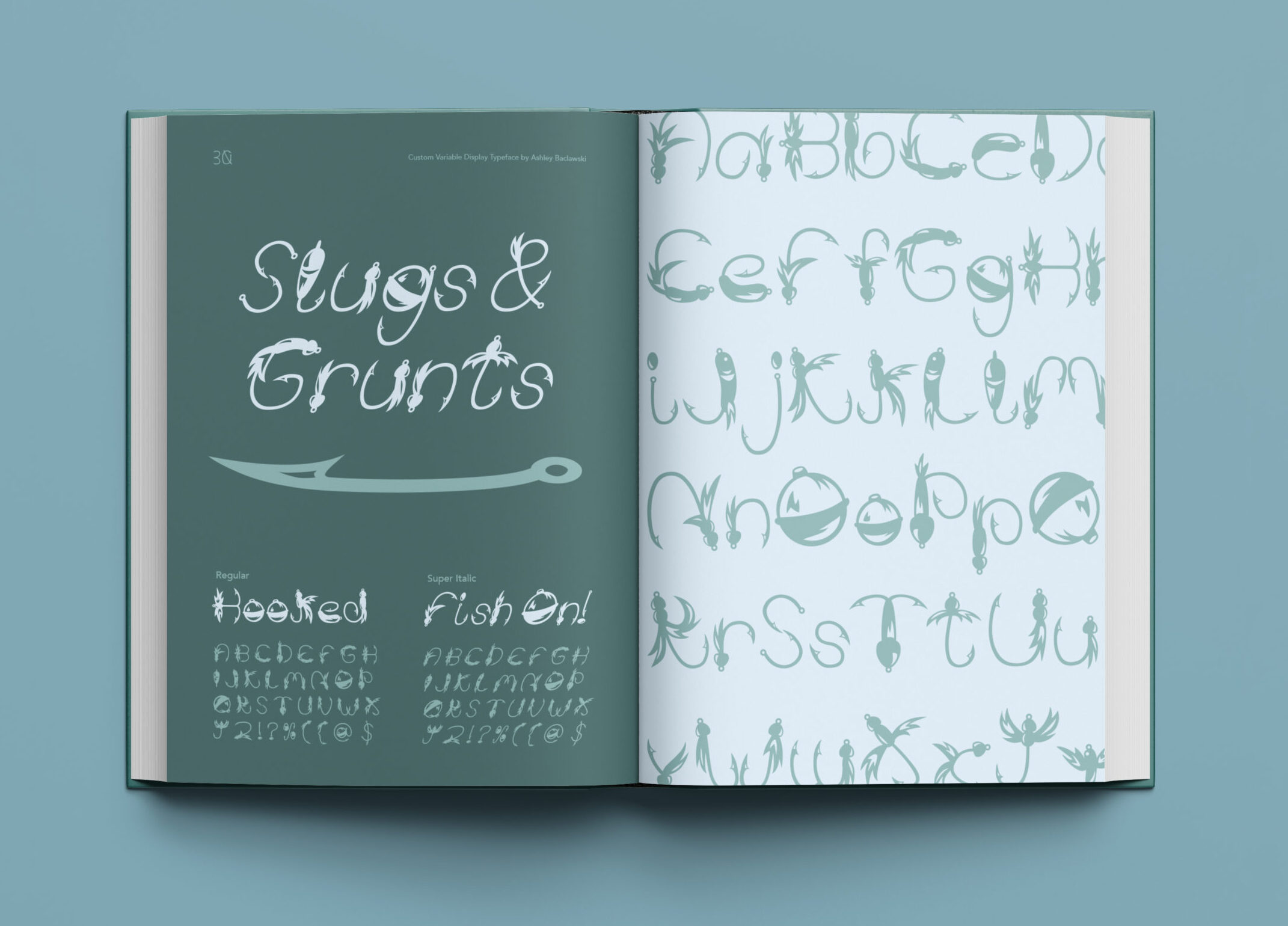 Type specimen book for Slugs & Grunts, showcasing alphabet.